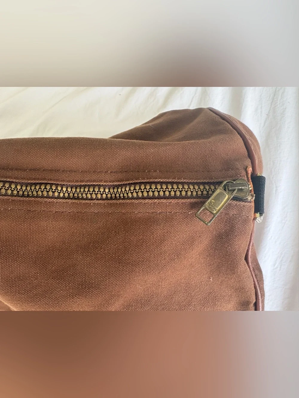 Vintage 1970s  L.L. Bean Canvas Duffle Bag Leather Bottom Sawtooth Tag Talon Zip